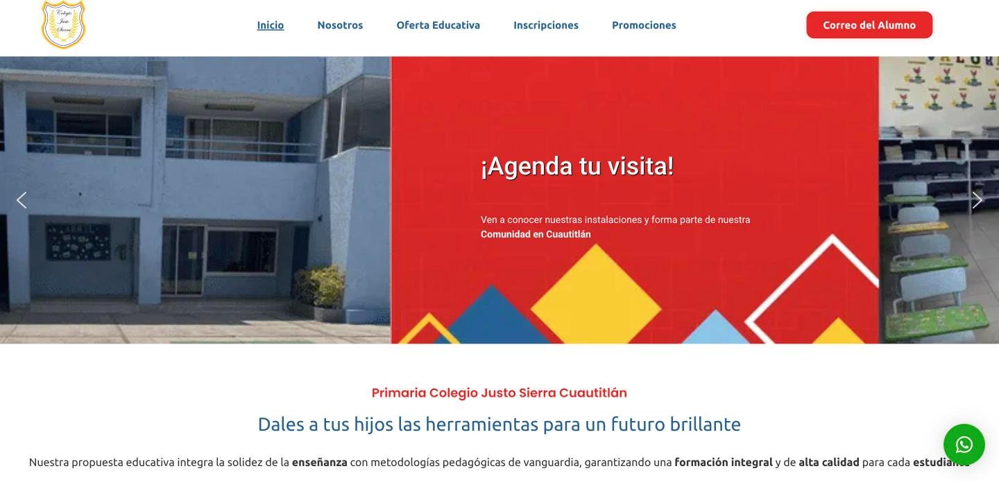 Sitio web del Colegio Justo Sierra en Cuautitlán con la invitación a agendar una visita.